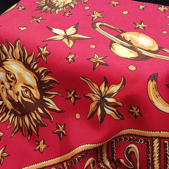 Gianni Versace Red Zodiac 100% Silk Scarf Not Signed (Design By Brand) Appr. 34" - Picture 5 of 7